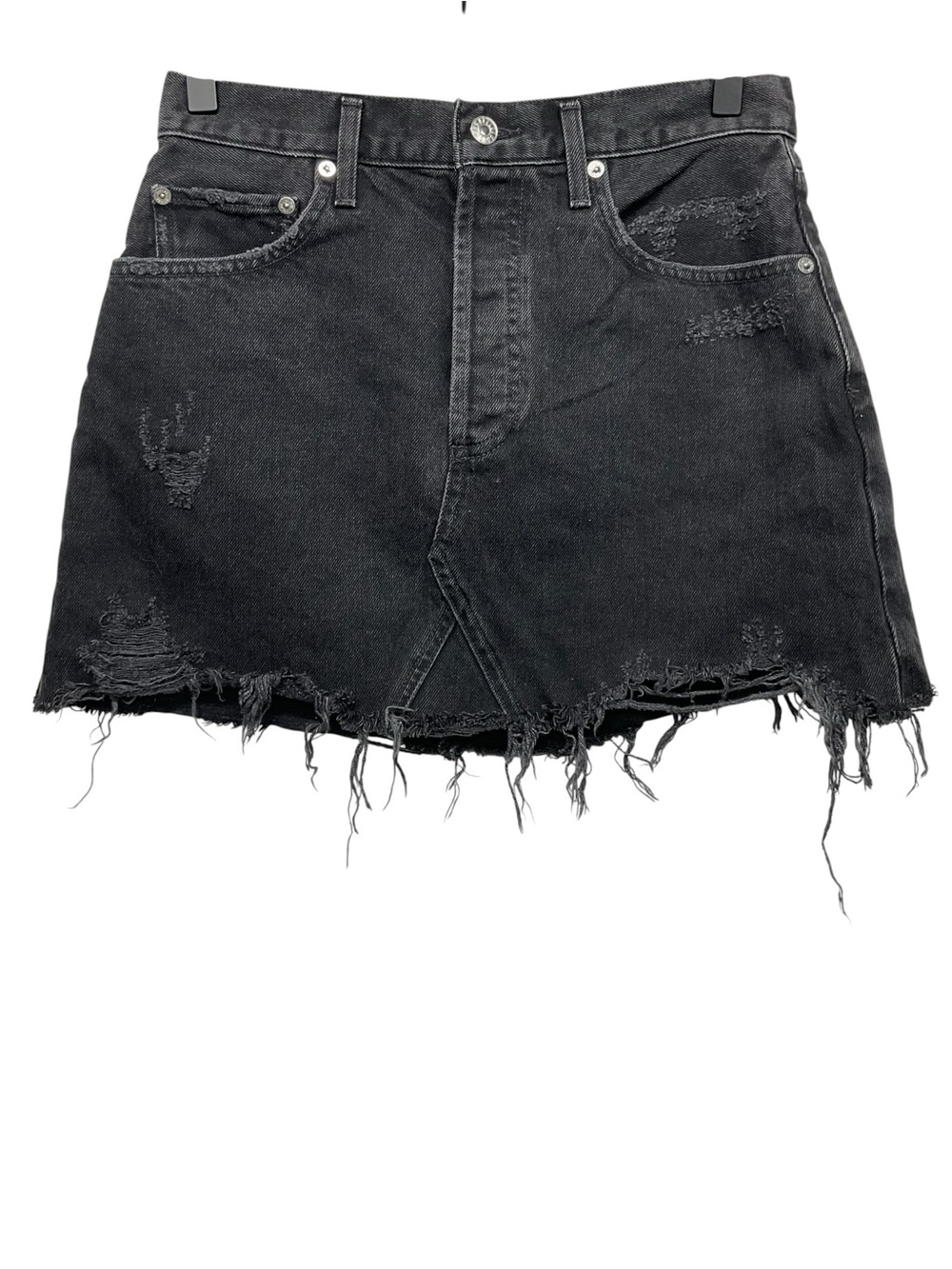 AGOLDE Denim Raw Hem Mini Skirt Size 27/4 Black Washed Festival Concert Bohemian